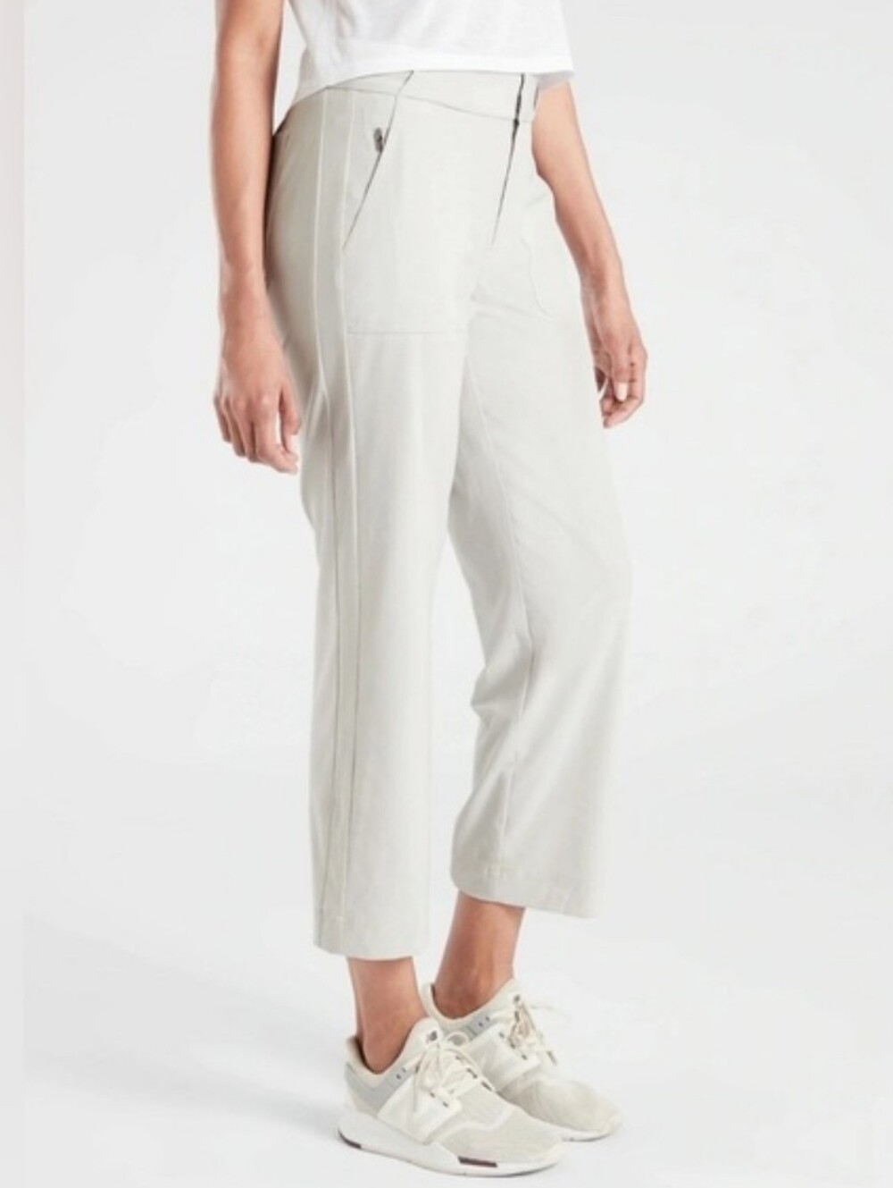 Athleta Tribeca Crop Pant Gray Size 16 Wide Leg Side Snap Athleisure Athletic